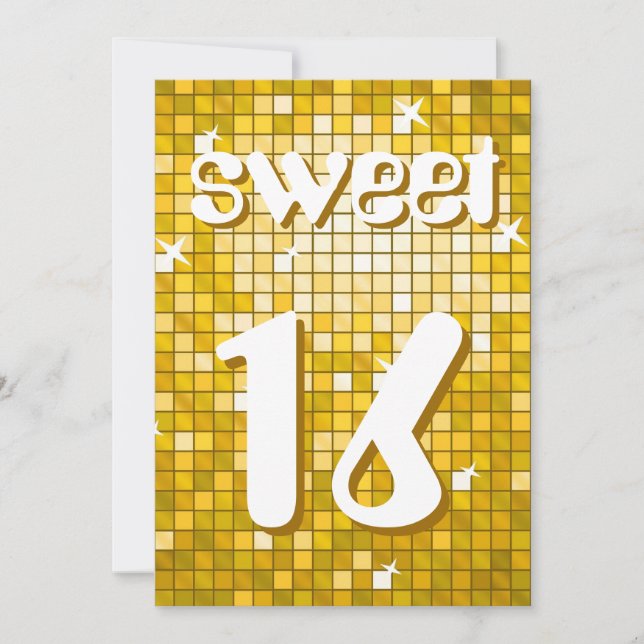Disco Carreaux "Or" Sweet 16 invitation texte de l (Devant)