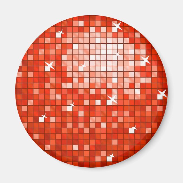 Disco Carreaux Red frigo aimant rond (Devant)
