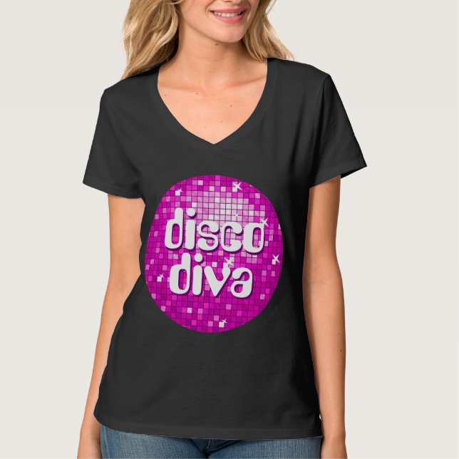 Disco Carreaux rose 'disco diva' t-shirt col v (Devant)