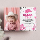 Disco Cowgirl Birthday Photo Carte de remerciement<br><div class="desc">Nos Cartes de Remerciements à la Vache sont le moyen parfait de témoigner notre gratitude et notre reconnaissance à vos invités pour avoir célébré avec vous. Le design est un agencement festif et coloré avec espace pour un message personnalisé ou une note de remerciement. Ils sont parfaits pour envoyer après...</div>
