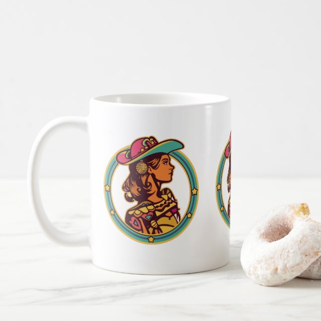 Disco Cowgirl Mug – Retro Western Autumn Vibes (Avec donut)