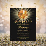 Disco or noir Quinceanera invitation budgétaire<br><div class="desc">Une invitation à la fête de Quinceañera. Un arrière - plan noir décoré d'une boule disco dorée. Texte : Faisons la fête ! Personnalisez et ajoutez un nom et des détails du parti. Le nom est écrit avec un script de style écrit à la main. 1 feuille = 1 invite...</div>