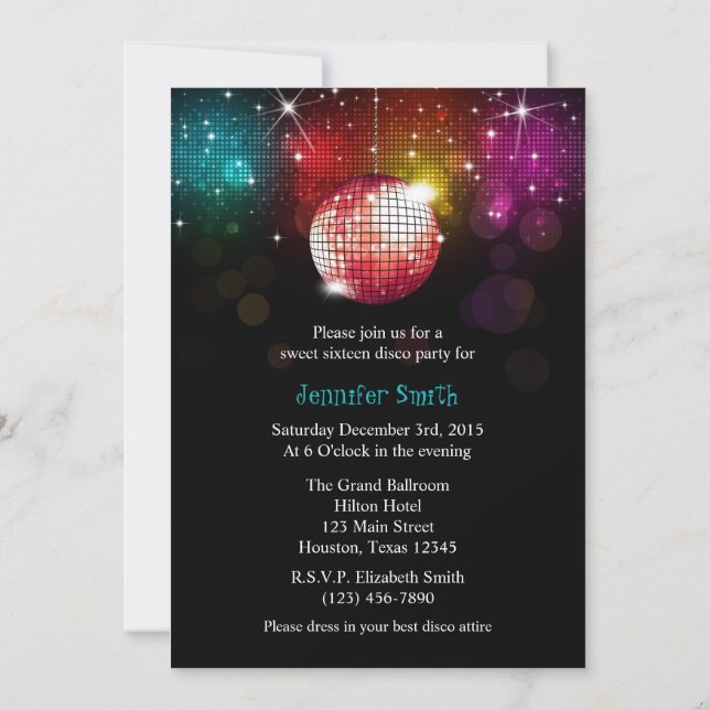 Disco Party Sweet 16 Ball Invitation (Dos)