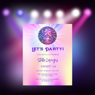 Disco rose holographique Sweet 16 invitation