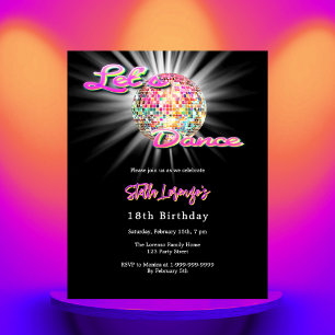 Disco soirée danse rose noir invitation anniversai
