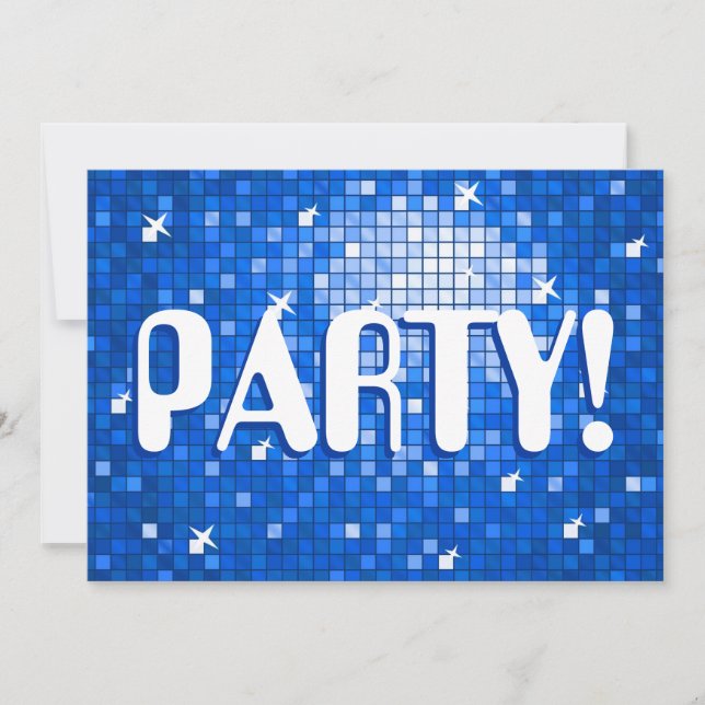 Disco Tiles Dark Blue PARTY invitation amelia text (Devant)