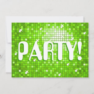 Disco Tiles Green 'PARTY' invitation amelia texte