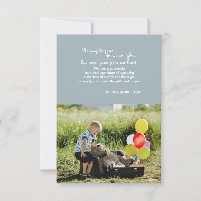 Disparu de notre vue Photo de deuil Merci (Devant)