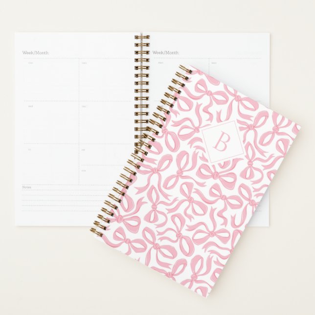 Ditsy Preppy Pink Bow Monogramme (Devant avec enveloppe)