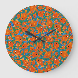 Ditzy Orange Fish Motif sur Green et Blue Horloge