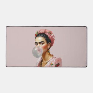 Diva avec foulard floral soufflant bulle gomme