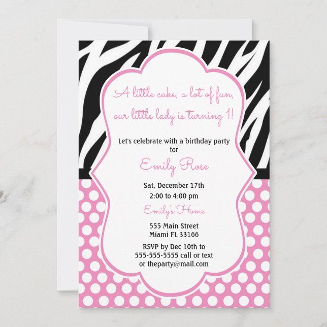 Diva Zebra Rose Girl Anniversaire Invitation (Devant)