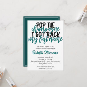 Divorce   Turquoise Pop the Champagne Invitation