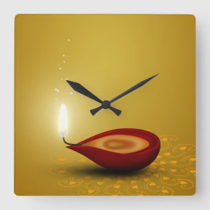 Diwali heureux Diya - horloge murale