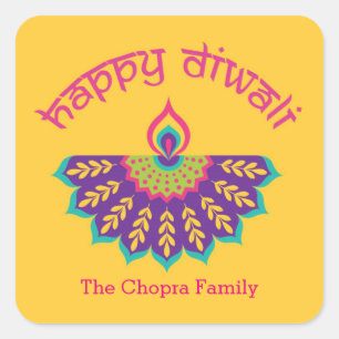 Diwali Party Favor Sticker avec Diya Illustration