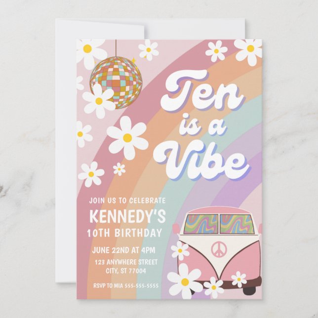Dix est une vibe 10e anniversaire invitation fille (Devant)