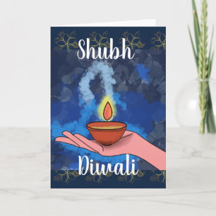 Diya à la main Diwali Salutations Carte de vacance