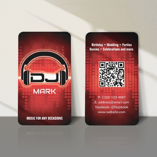 DJ Modern RED Carte de visite avec code QR (Créateur téléchargé)