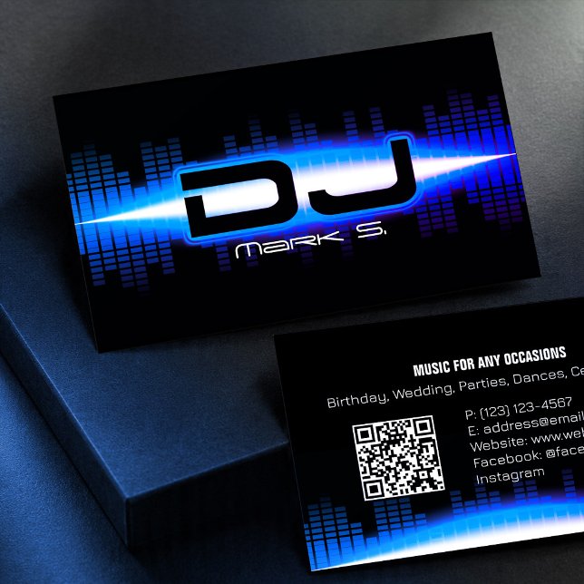 DJ Modern Royal Blue Carte de visite avec code QR (Créateur téléchargé)
