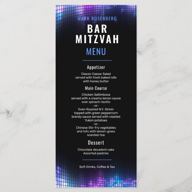 DJ Techno Dance Party Bar Mitzvah Menu (Devant)