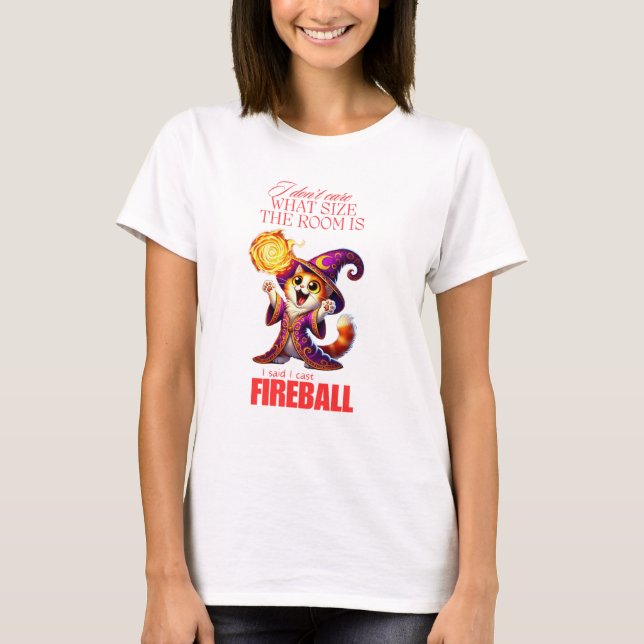 DnD Cat Wizard Fireball Funny T-shirt (Devant)