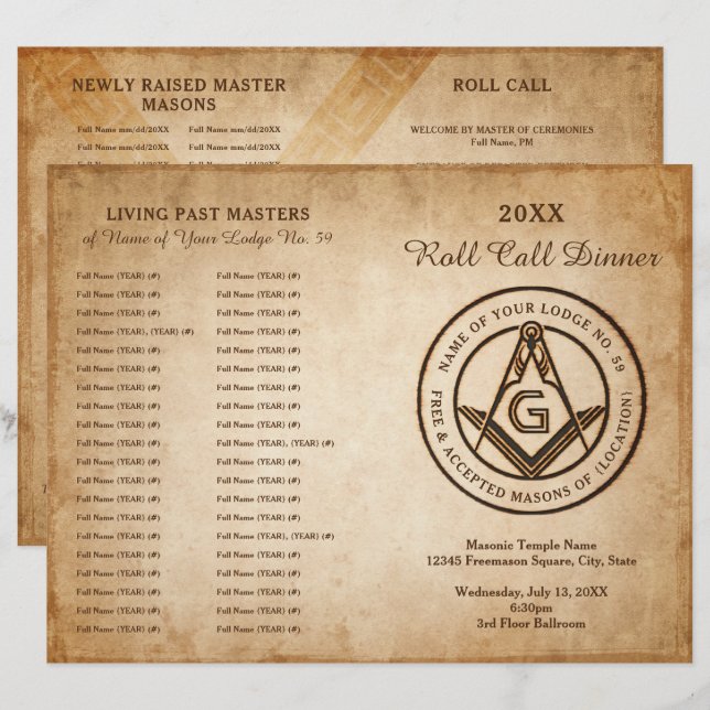 do-it-yourself Masonic Programme Modèle Freemason (Devant / Derrière)