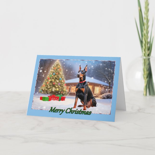 Doberman avec une carte de Noël Arbre (Devant)
