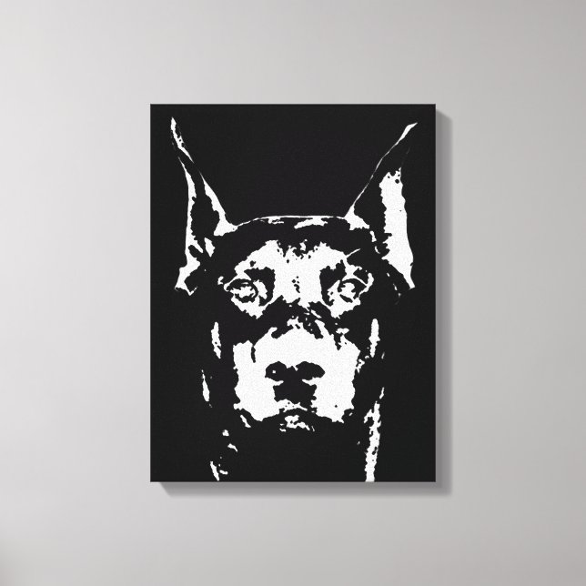 Doberman Black & White Enveloppé toile Impression (Recto)