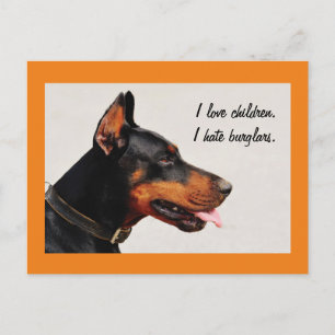 Doberman "Je déteste les cambrioleurs" carte posta