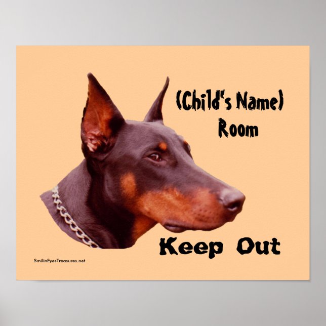 Doberman Keep Out Kids Room Personalized Poster (Devant)