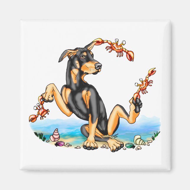 Doberman noir Pinscher Kinda Crabby Magnets (Devant)