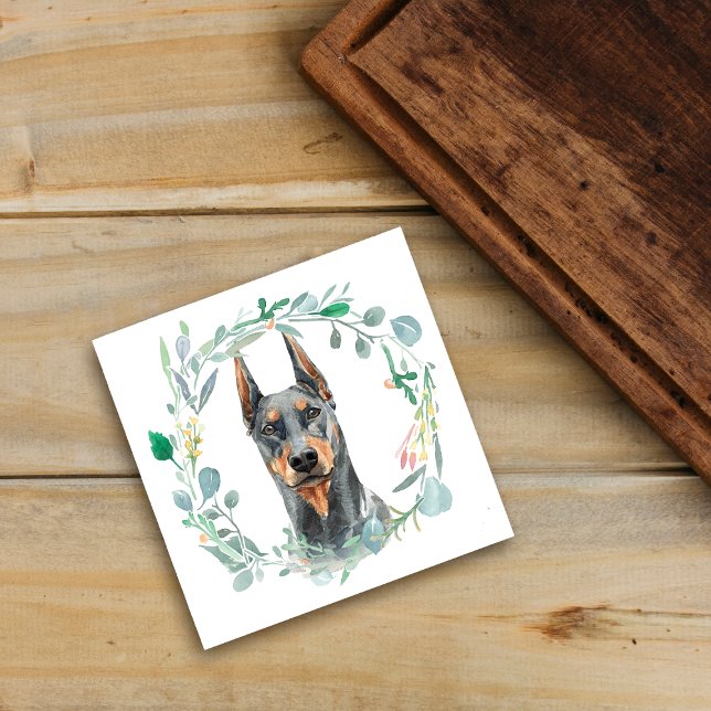 Doberman Pinscher Aquarelle Wreath Carreaux en cér (Créateur téléchargé)