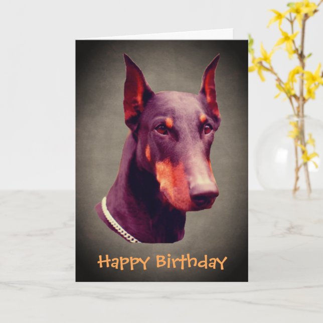 Doberman Pinscher Chien Visage Carte Anniversaire (Fleur jaune)