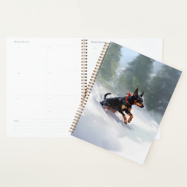 Doberman Pinscher Noël neige hiver (Devant avec enveloppe)