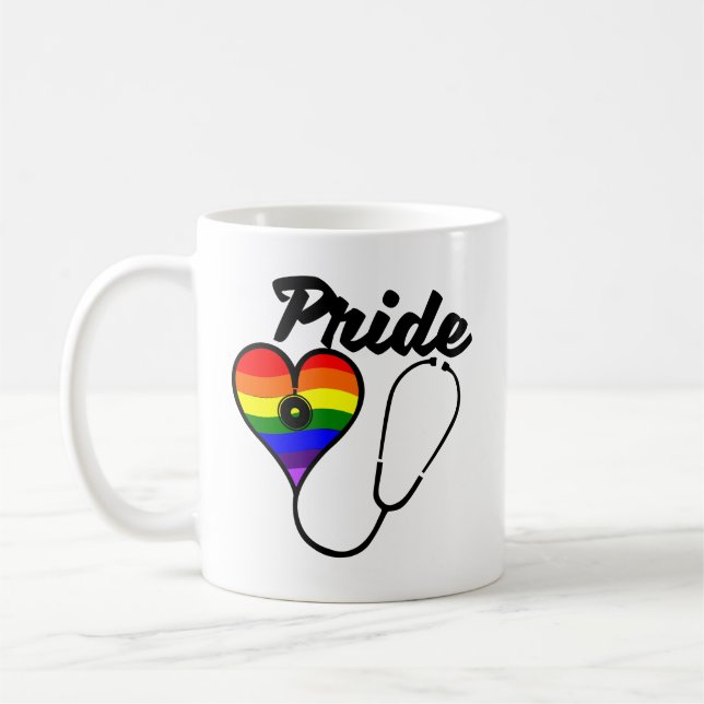 Docteur Rainbow Flag Stethoscope Mug d'infirmière (Gauche)