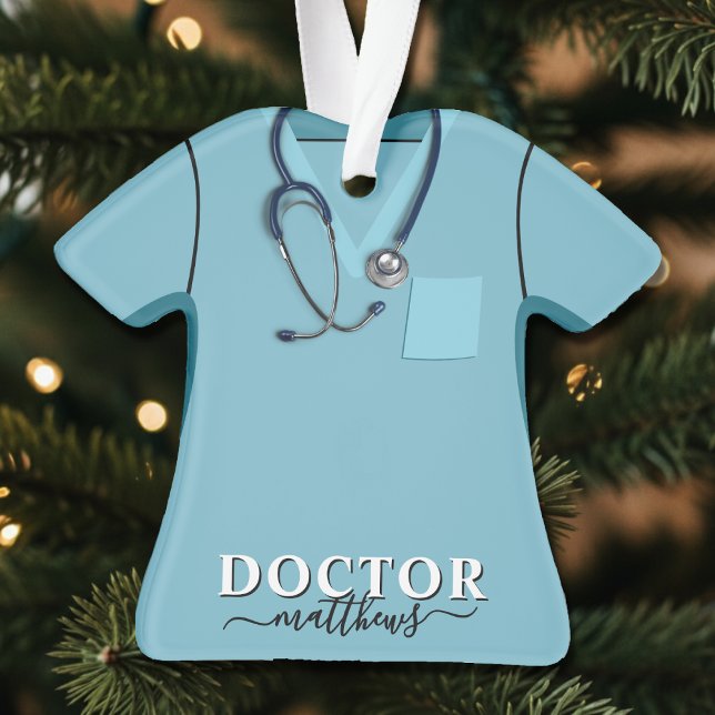 Docteur Scrubs Stethoscope Chemise Bleue Noël (Doctor Scrubs Stethoscope Blue Shirt Christmas Ornament
)