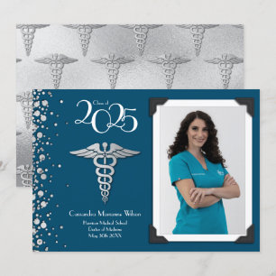 Docteur Silver Graduation Faire-part Navy Blue