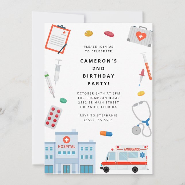 Doctor Scrubs Birthday Party Invitation (Devant)