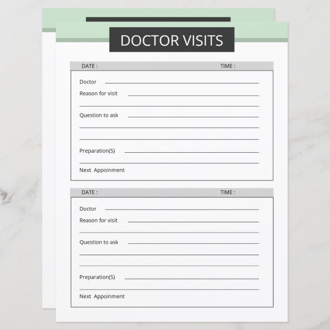 Doctor visit planner template (Devant / Derrière)