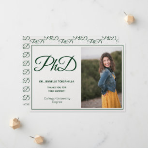 Doctorat Faire-part photo verte blanche