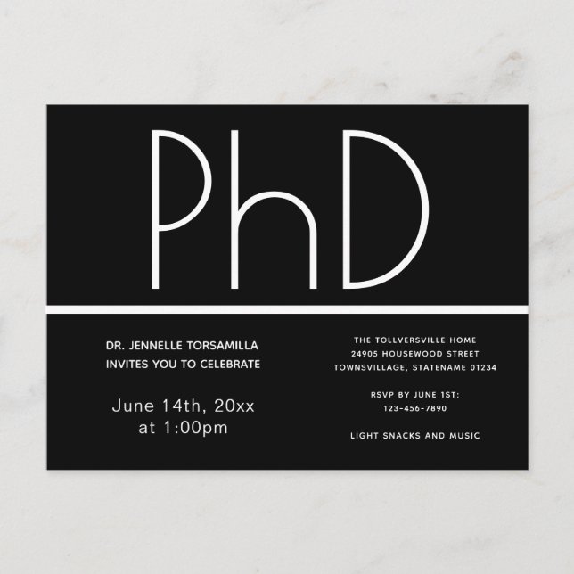 Doctorat Graduation Party Invitation Noir (Devant)