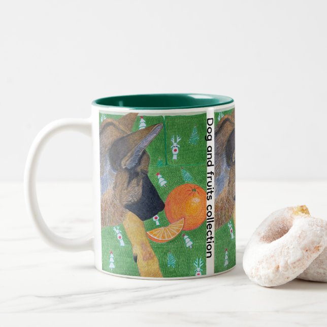Dog and orange Two-Tone coffee mug (Avec donut)