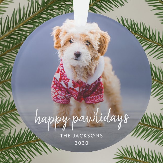 Dog Christmas | Cute Puppy Happy Pawlidays (Happy Pawlidays acrylic dog photo ornament by Guava, perfect for pet lovers and festive gifting)