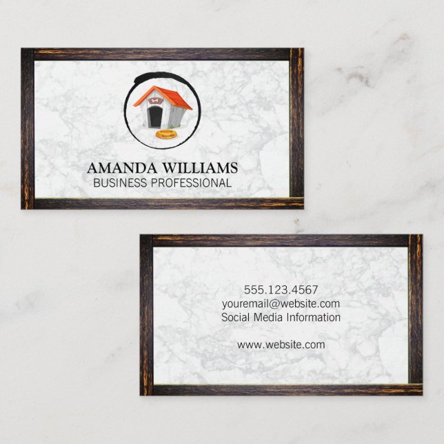 Dog House | Carte de visite frontalier du bois (Devant / Derrière)