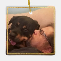 Dog Memorial Carré Gold Trim Deux ornement photo