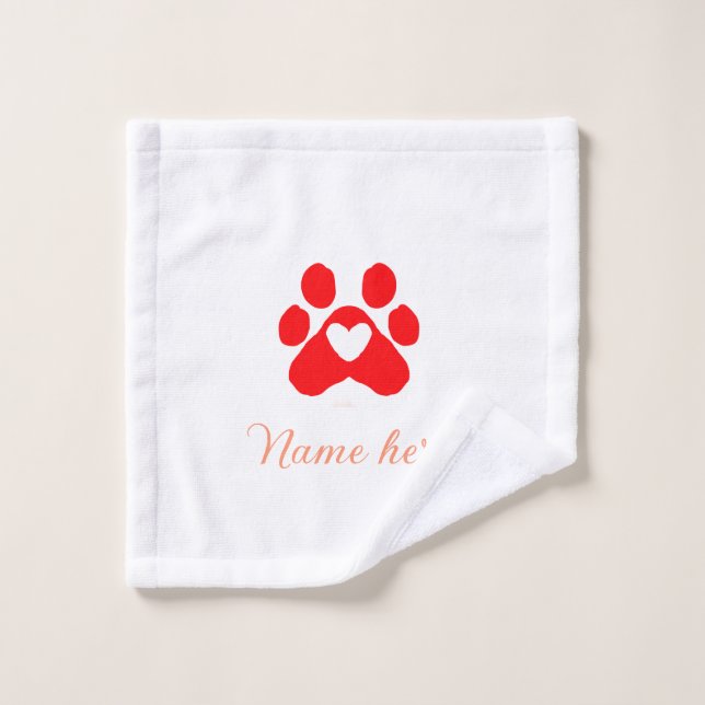 Dog paw red heart pet add name text animal paw  (Gant de toilette)