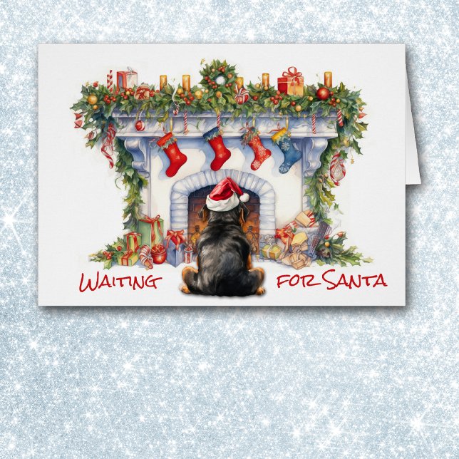Dog Rottweiler attend Père Noël Cheminée de Noël (Créateur téléchargé)