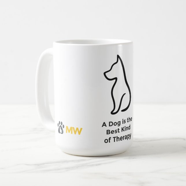 Dog Therapy Mug – Minimalist Pet Line Art Coffrt P (Devant gauche)