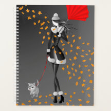 Dog Walker Automne Feuilles noires