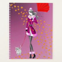 Dog Walker Automne Feuilles Rose